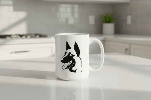 15oz white coffee mug with belgian malinois design