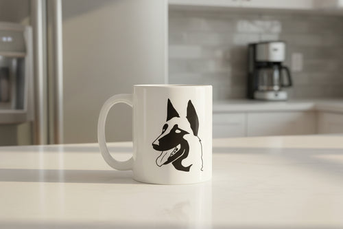11oz white coffee mug with belgian malinois design