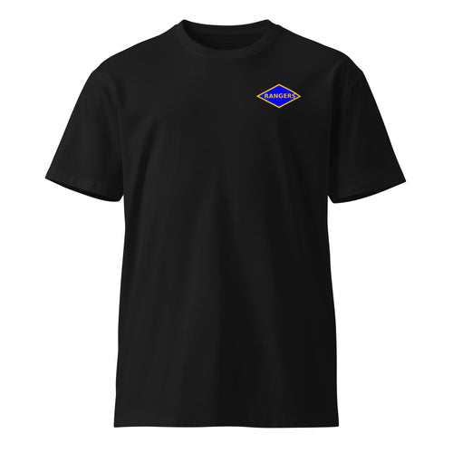 black t-shirt with blue ranger diamond on left chest