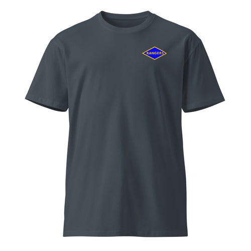 blue t-shirt with blue ranger diamond on left chest