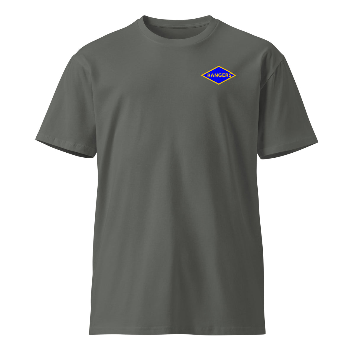 charcoal t-shirt with blue ranger diamond on left chest
