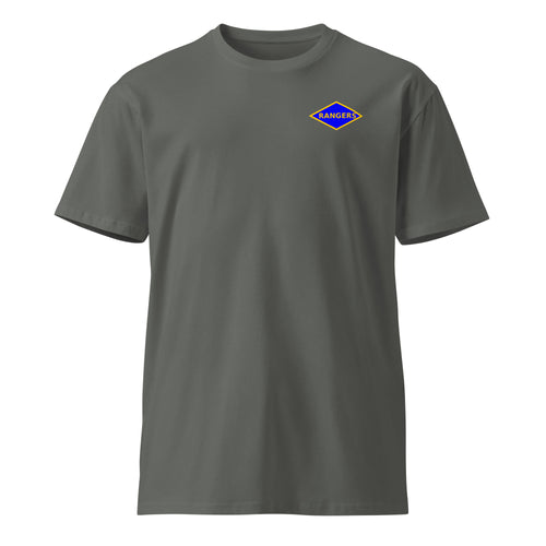 charcoal t-shirt with blue ranger diamond on left chest