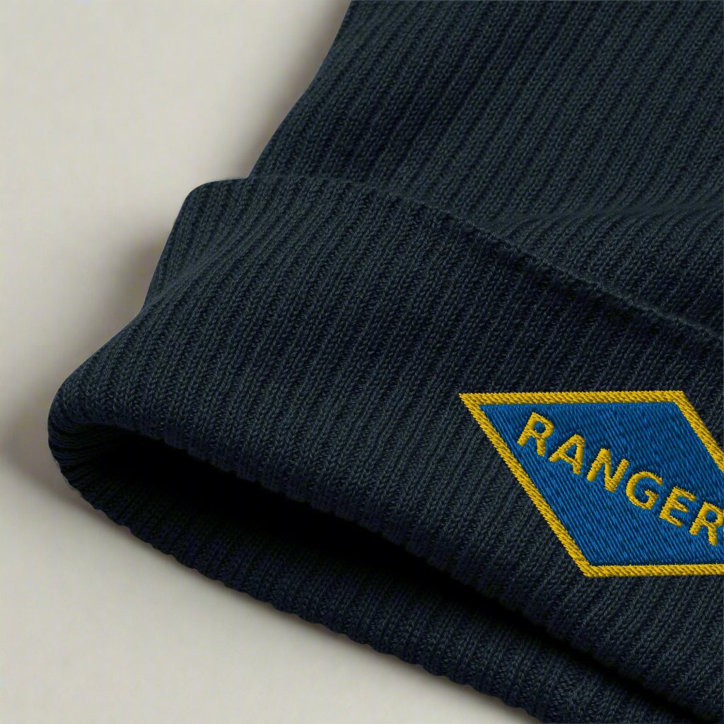 WW2 blue ranger diamond embroidered on a beanie.