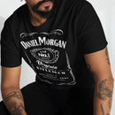 Black t-shirt with daniel morgan jack daniel's whiskey design 