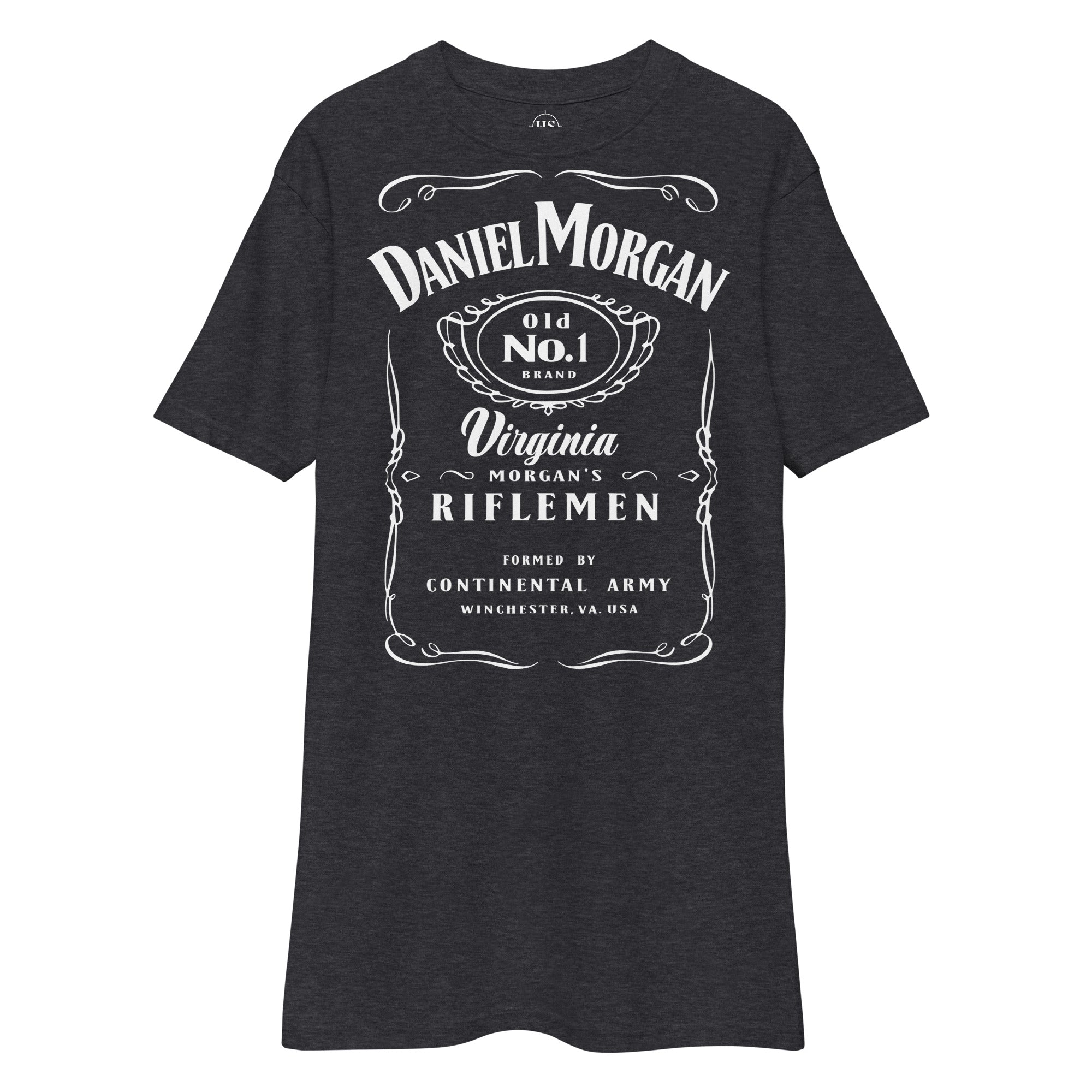 charcoal t-shirt with daniel morgan jack daniel's whiskey design 