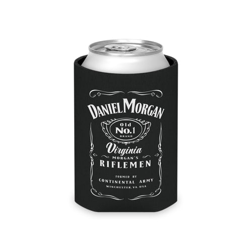 Black can cooler beer koozie with daniel morgan design. 