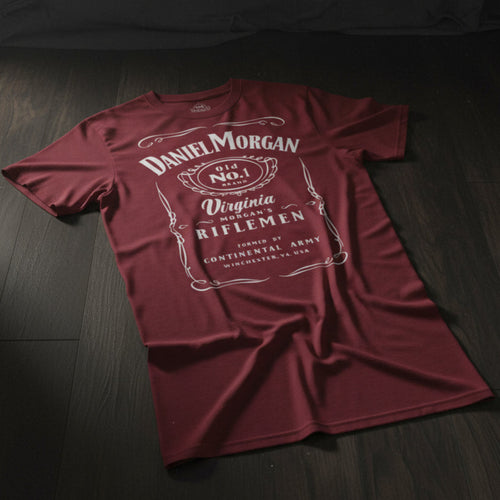 Red t-shirt with daniel morgan jack daniel's whiskey design 