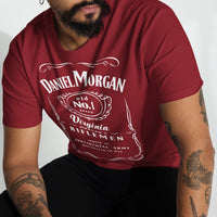 Red t-shirt with daniel morgan jack daniel's whiskey design 