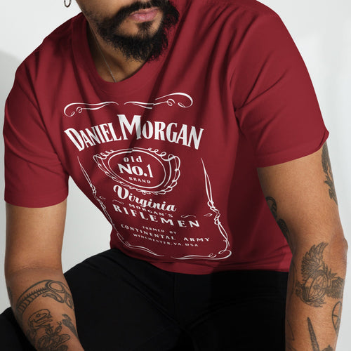 Red t-shirt with daniel morgan jack daniel's whiskey design 