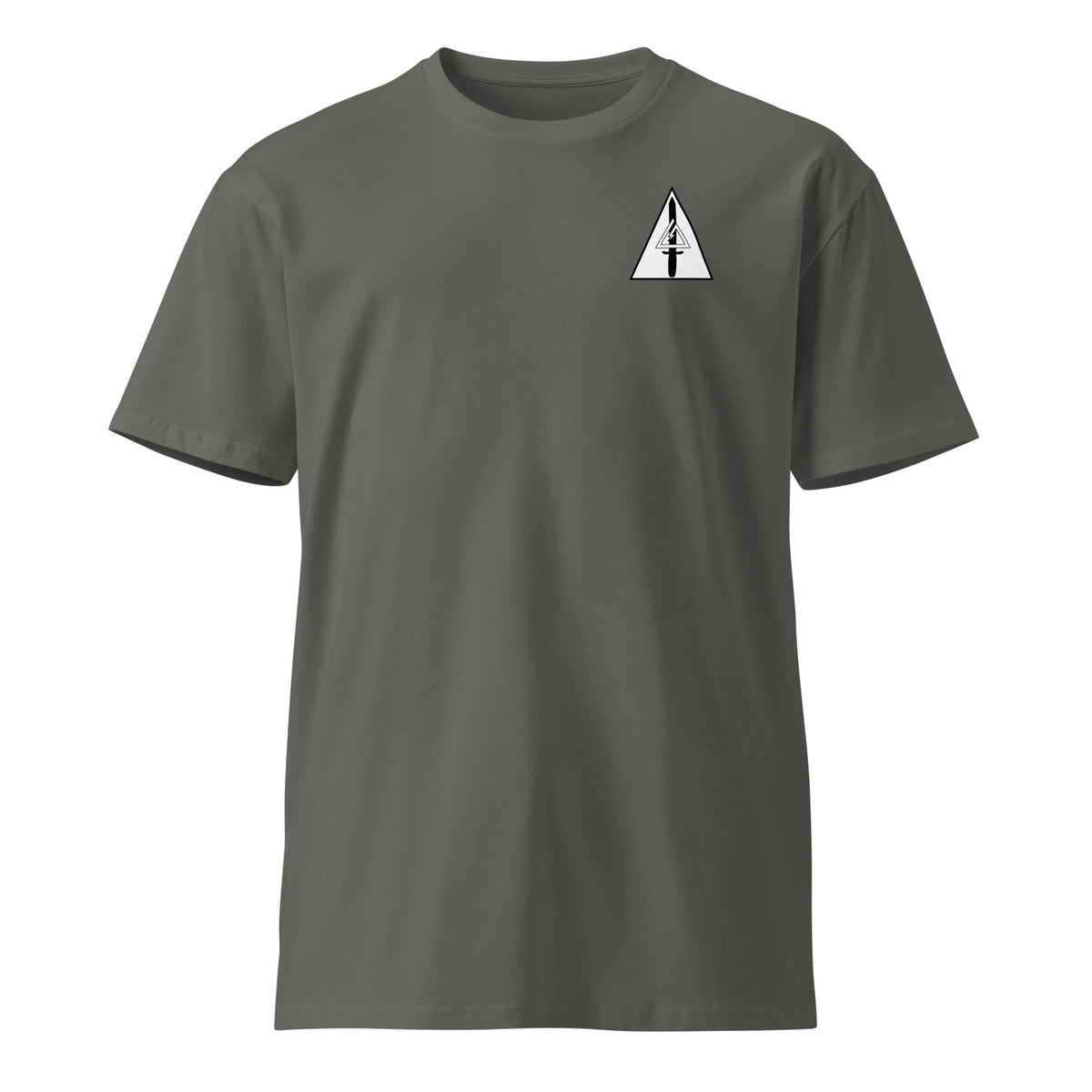 charcoal t-shirt with delta force insignia on the left chest