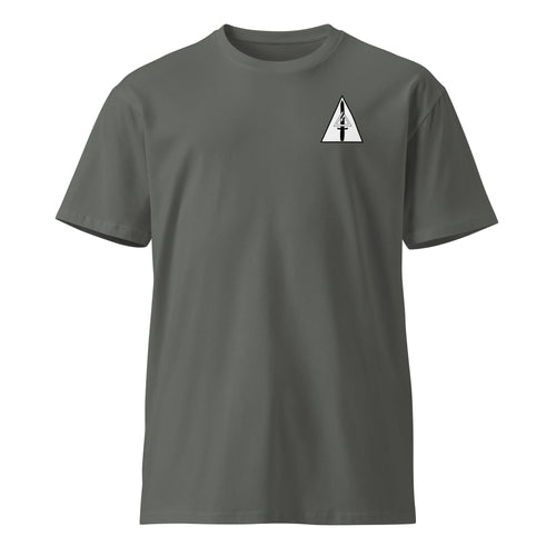 charcoal t-shirt with delta force insignia on the left chest