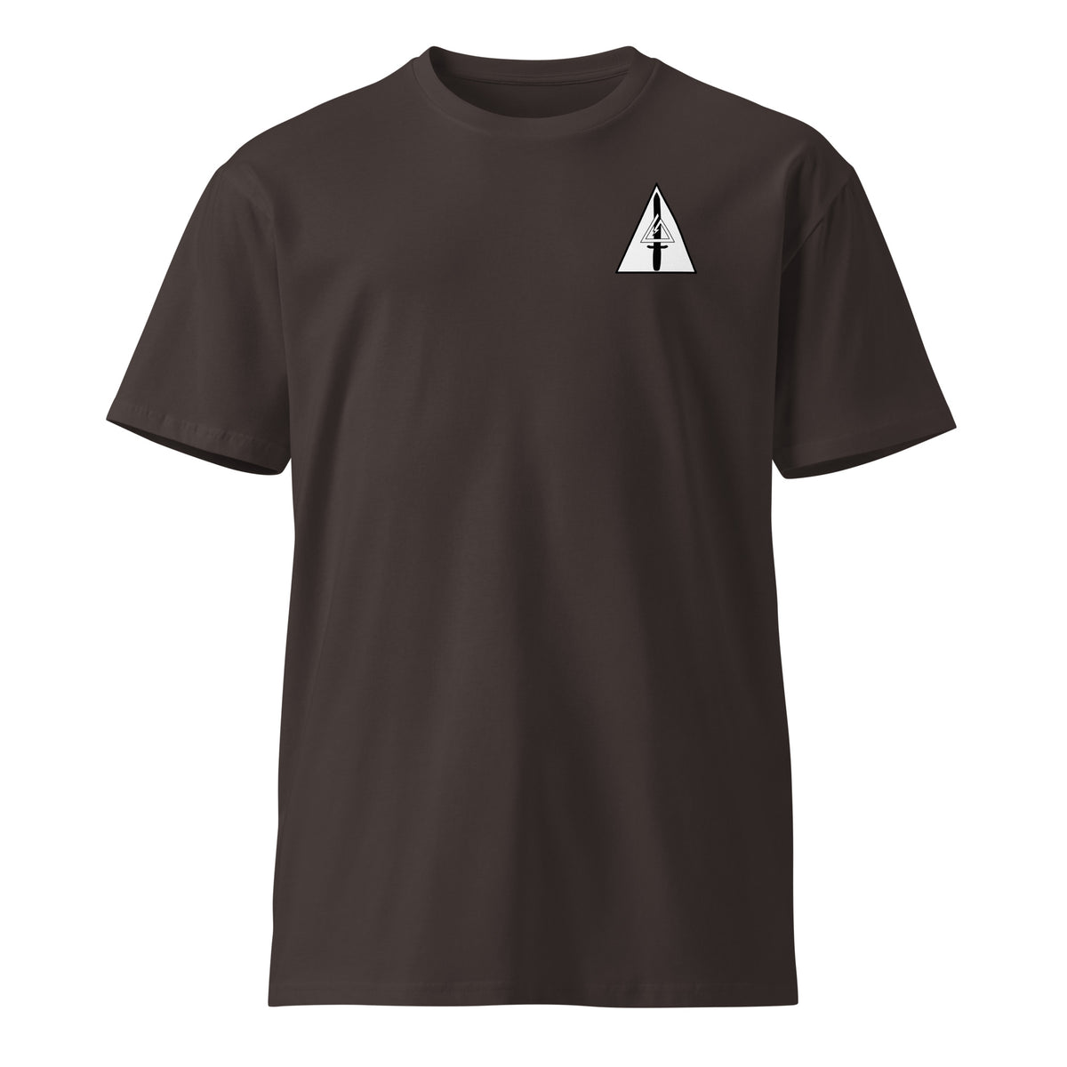 coal t-shirt with delta force insignia on the left chest