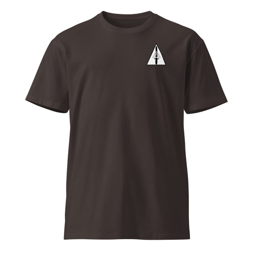 coal t-shirt with delta force insignia on the left chest