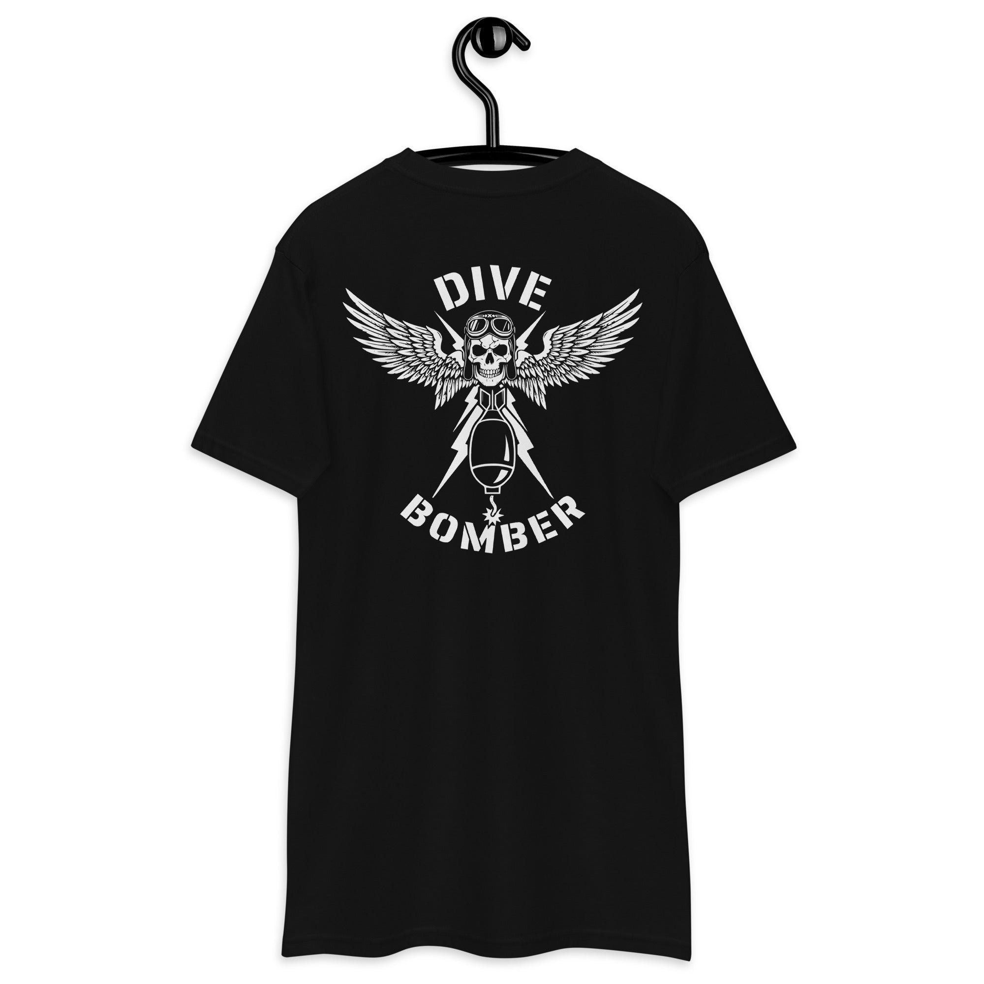 black t-shirt with world war 2 dive bomber design