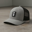 eod bomb insignia embroidered on a snapback trucker hat