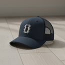 eod bomb insignia embroidered on a snapback trucker hat