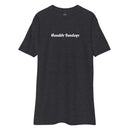 charcoal t-shirt with text "humble sundays" across the chest