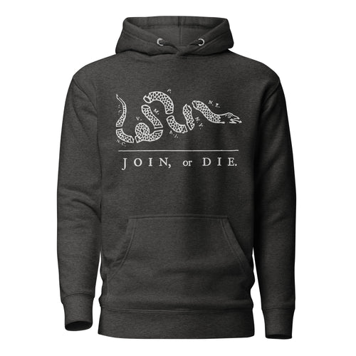 charcoal hoodie with join or die snake design