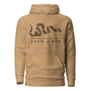 khaki hoodie with join or die snake design