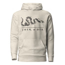 oatmeal hoodie with join or die snake design
