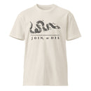 bone colored shirt with join or die design 