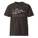 coal colored shirt with join or die design 
