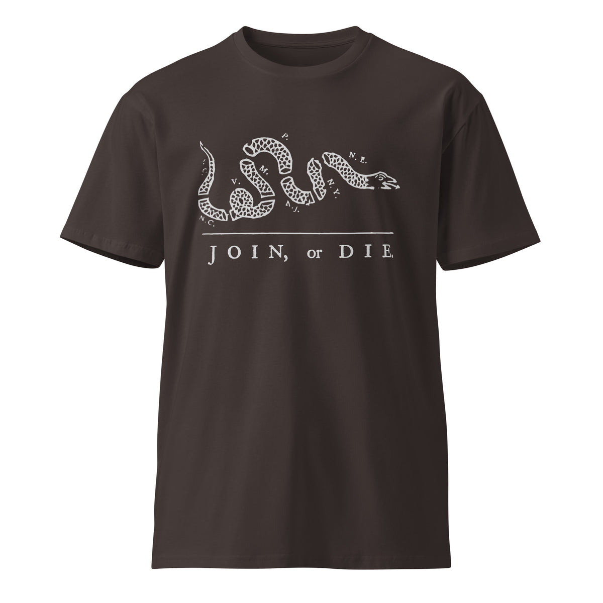 coal colored shirt with join or die design 