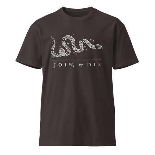 coal colored shirt with join or die design 