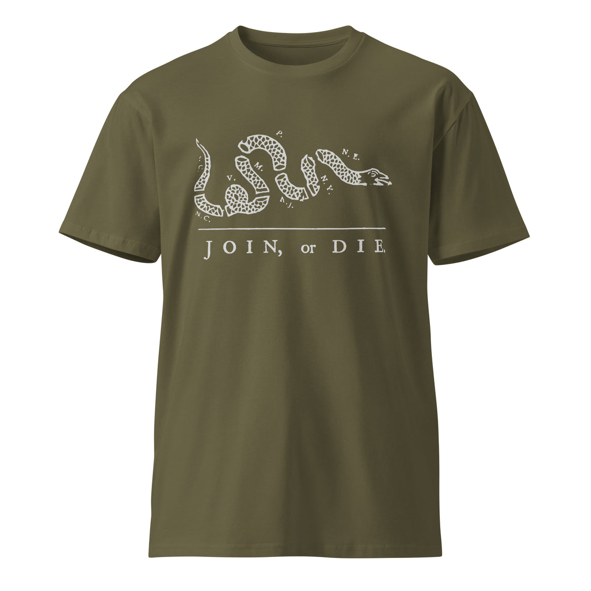 green shirt with join or die design 