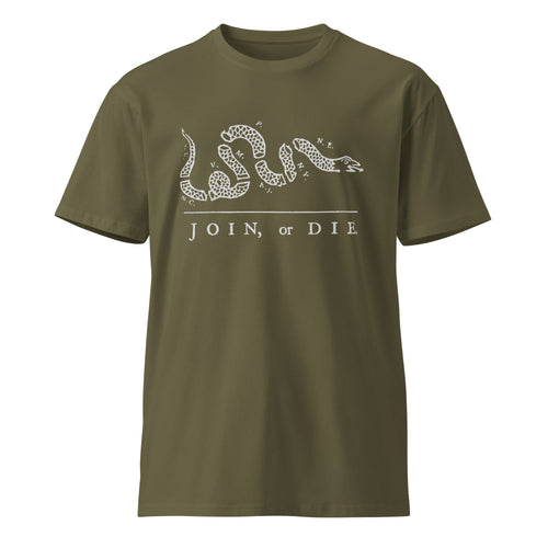 green shirt with join or die design 
