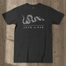 charcoal t-shirt with join or die design
