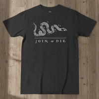 charcoal t-shirt with join or die design