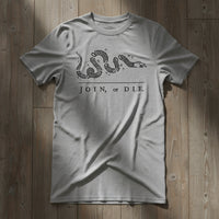Grey t-shirt with join or die design