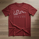 red t-shirt with join or die design