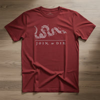 red t-shirt with join or die design