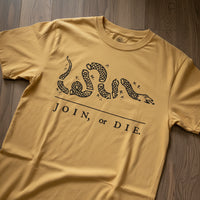 vintage gold t-shirt with join or die design
