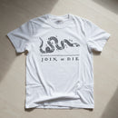white t-shirt with join or die design