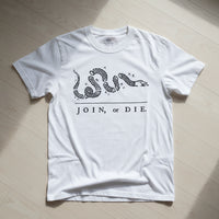 white t-shirt with join or die design
