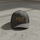 charcoal trucker hat with text 'OEF' embroidered