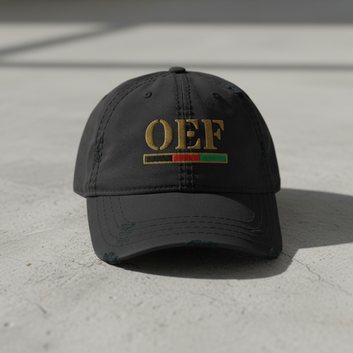 Black cap with 'OEF' text