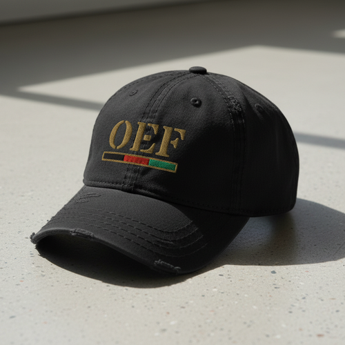 Black cap with 'OEF' text