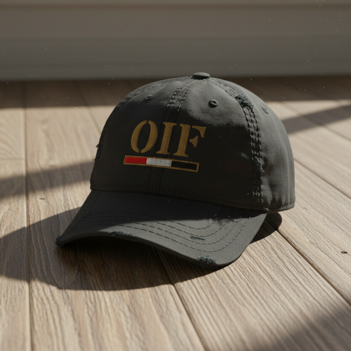 Operation Iraqi freedom veteran distressed dad hat black