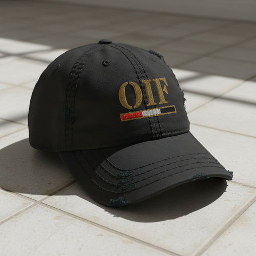 Operation Iraqi freedom veteran distressed dad hat black