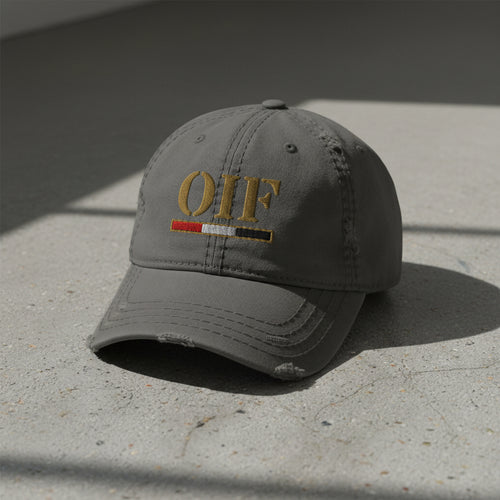 Operation Iraqi freedom veteran distressed dad hat charcoal