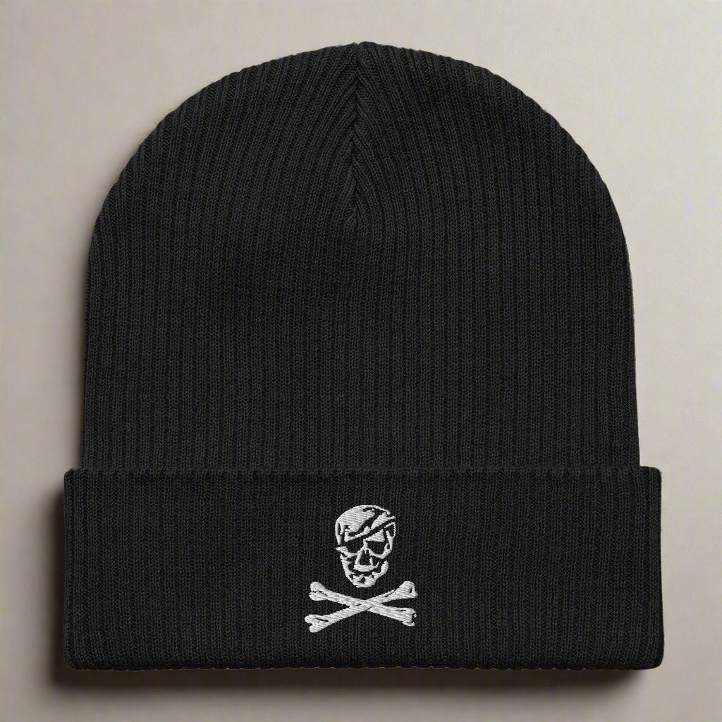 Jolly Roger skull and bones embroidered on beanie