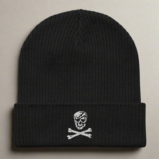 Jolly Roger skull and bones embroidered on beanie