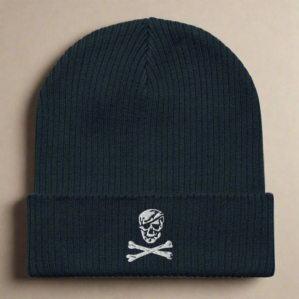 Jolly Roger skull and bones embroidered on beanie