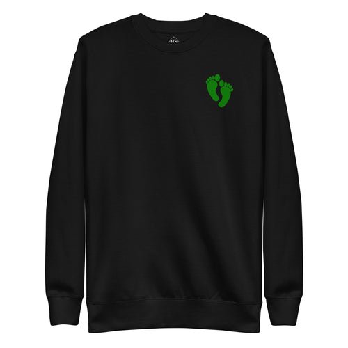 black sweatshirt with Air Force PJ green feet on the left chest