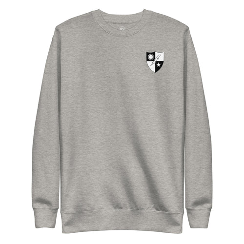 grey sweatshirt with a sleek black and white design of the 75th Ranger Regiment DUI
