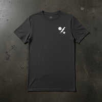 charcoal t-shirt with army ranger insignia on the left chest
